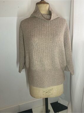 REPEAT Wool Cashmere Ribbed Funnel Neck Sweater Beige XXS 34